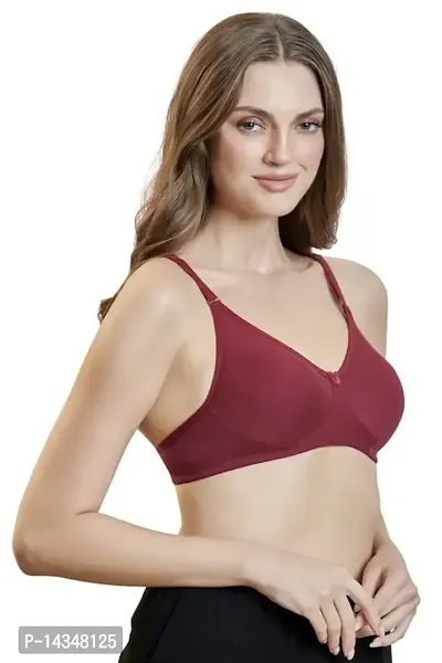 MAROON Cotton Blend Non Padded Seamless Wirefree Women's Everyday Bra (Pack of 1)-thumb3