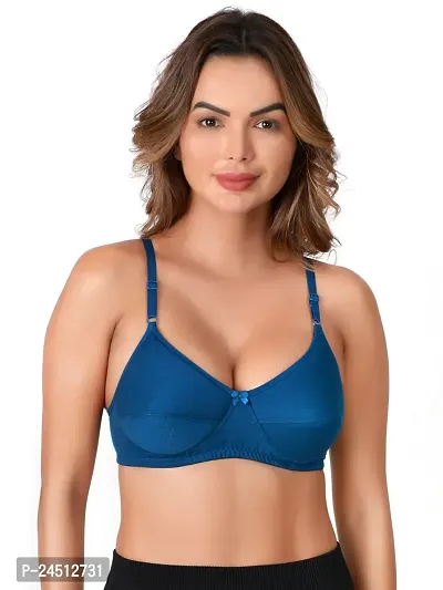 Stylish Blue Cotton Blend Solid Bras For Women-thumb2