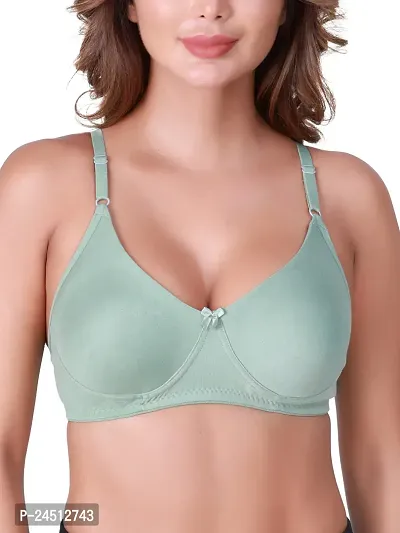 Stylish Olive Cotton Blend Solid Bras For Women