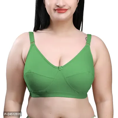 Stylish Olive Cotton Blend Solid Bras For Women