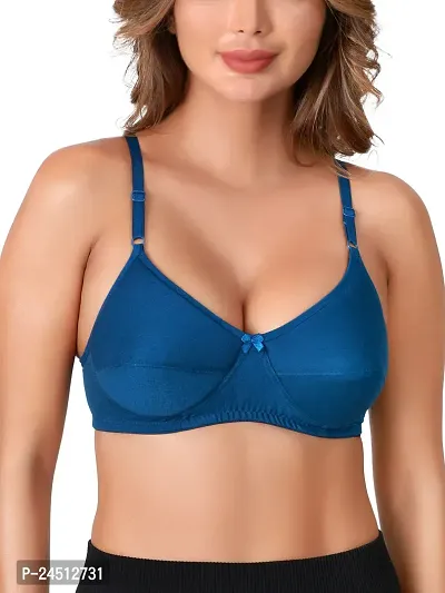 Stylish Blue Cotton Blend Solid Bras For Women