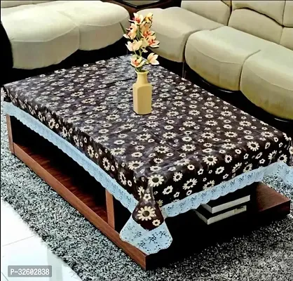 Best Handloom Store Table Cover 2 to 4 Seater (40 INCH x 60 INCH) Self Design Printed 3D Plastic Table Cover Flower, Sky Blue Color Medium Size with Lace 13-thumb0