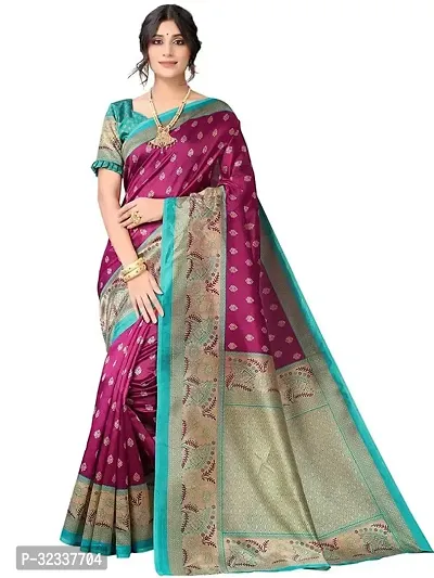 Beautiful Silk Blend Printed Women Saree with Blouse piece-thumb0