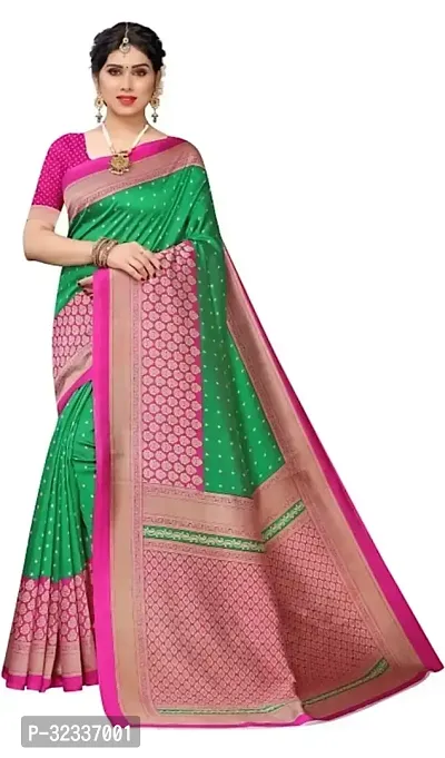 Stylish Green Silk Blend Saree With Blouse Piece For Women-thumb0