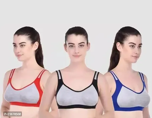 Stylish Fancy Cotton Solid Non Padded Bras For Women Pack Of 3-thumb0