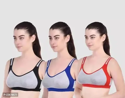 Stylish Fancy Cotton Solid Non Padded Bras For Women Pack Of 3-thumb0