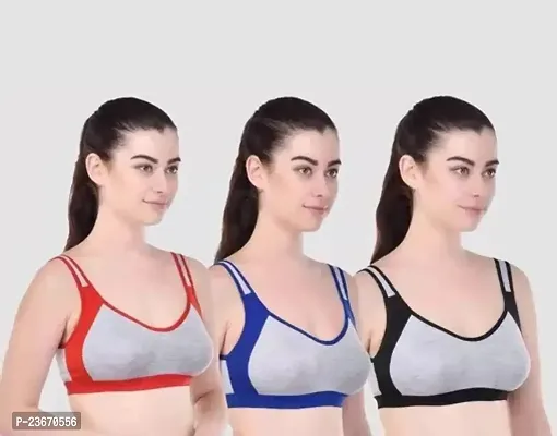 Stylish Fancy Cotton Solid Non Padded Bras For Women Pack Of 3-thumb0