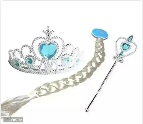 Fancy Dresses Fairy Tales Character Princes Elsa Accessories Crown, Wig  Wand -White-Silver, 3-10 Years, for Girls | Frozen fancy dress (Choti)-thumb0