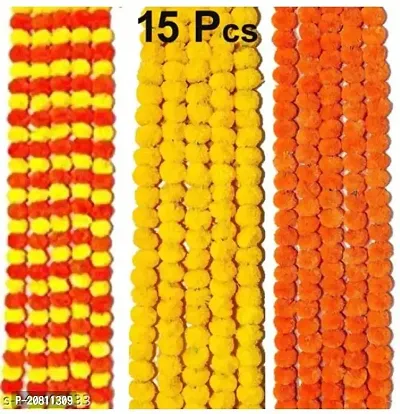 Artificial Marigold Genda Flowers Toran | Door Hanging Marigold Mala | Artificial Flower Garlands For Decoration (4.5 Ft Each, Pack Of 15, 5 Yellow, 5 Orange, 5 Mix)