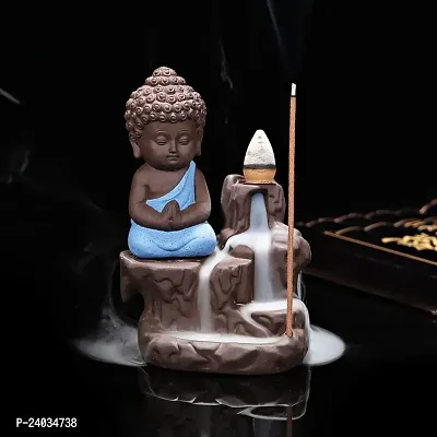 Meditating Monk Buddha Smoke Backflow Cone Incense Holder Decorative Showpiece with 10 Free Smoke Backflow Scented Cone Incenses-thumb0