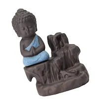 Meditating Monk Buddha Smoke Backflow Cone Incense Holder Decorative Showpiece with 10 Free Smoke Backflow Scented Cone Incenses-thumb3