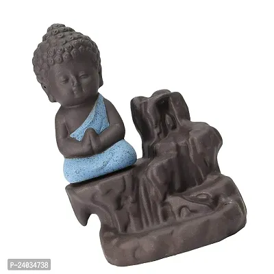 Meditating Monk Buddha Smoke Backflow Cone Incense Holder Decorative Showpiece with 10 Free Smoke Backflow Scented Cone Incenses-thumb4