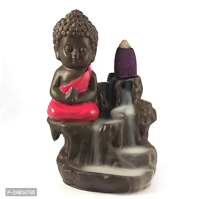 Buddha Backflow Smoke Fountain with 10 Scented Backflow Cone Red Colour-thumb3