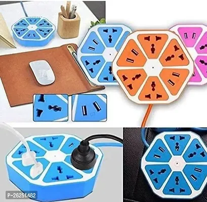 USB SOCKET Imported Extension Cord Led Light USB Hexagon Shape Electrical Extension Board with 4 USB Port 1.8 Meter Wire 4 Power Socket Use in Home Plastic Protect High Fire Flam ( Multicolor)-thumb4