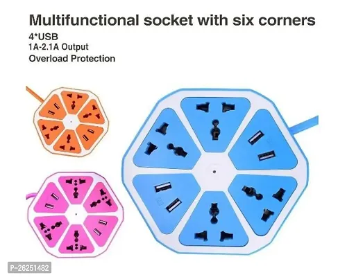 USB SOCKET Imported Extension Cord Led Light USB Hexagon Shape Electrical Extension Board with 4 USB Port 1.8 Meter Wire 4 Power Socket Use in Home Plastic Protect High Fire Flam ( Multicolor)-thumb2