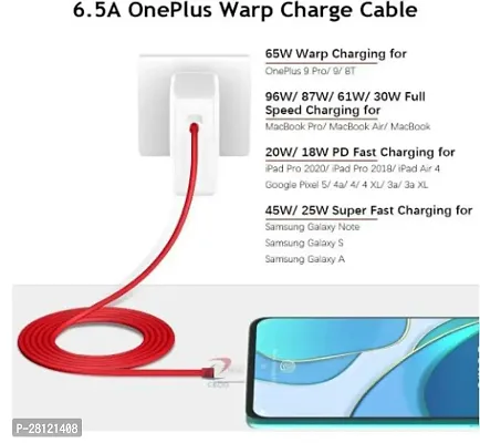 (C TO C)   65W OnePlus Dash Warp Charge Cable, 6.5A Type-C to C PD Data Sync Fast Charging Cable Compatible with One Plus 8T/ 9/ 9R/ 9 pro/ 9RT/ 10R/ Nord  for All Type C Devices ndash; Red, 1 Meter-thumb3