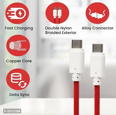 C TO C 65W OnePlus Dash Warp Charge Cable, 6.5A Type-C to USB C PD Data Sync Fast Charging Cable Compatible with One Plus for All Type C Devices Red 1 Meter-thumb2