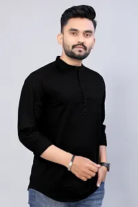 Reliable Black Cotton Blend Solid Hip Length Kurta For Men-thumb3