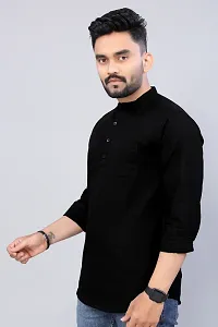 Reliable Black Cotton Blend Solid Hip Length Kurta For Men-thumb2