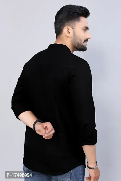 Reliable Black Cotton Blend Solid Hip Length Kurta For Men-thumb2