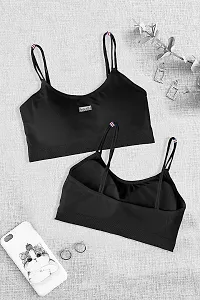 Under Secret Women Cotton Padded Wire Free Sports Bra Fitness Yoga Free Size (Black-Light Pink-Skin)-thumb2