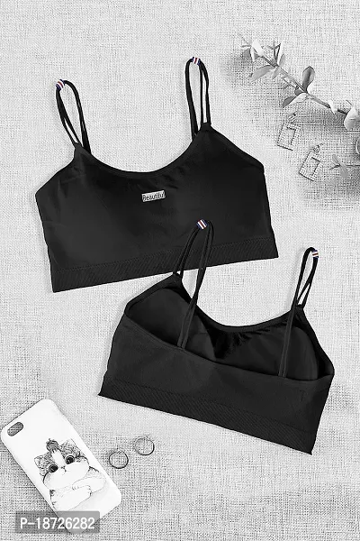 Under Secret Women Cotton Padded Wire Free Sports Bra Fitness Yoga Free Size (Black-Light Pink-Skin)-thumb3