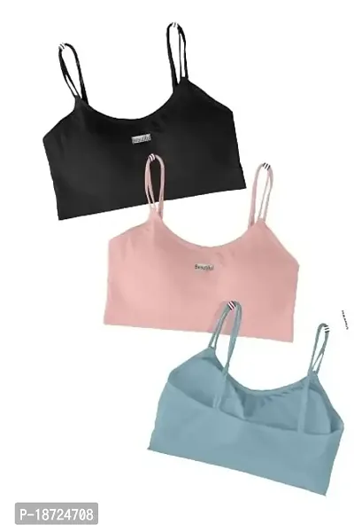 Under Secret Women Cotton Padded Wire Free Sports Bra Fitness Yoga Free Size (Black-Light Pink-Blue)