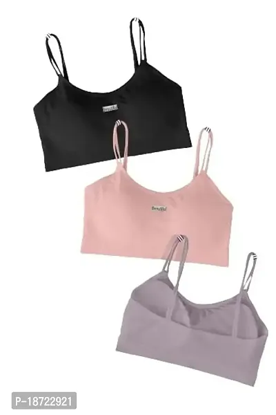 Under Secret Women Cotton Padded Wire Free Sports Bra Fitness Yoga Free Size (Black-Light Pink-Purple)