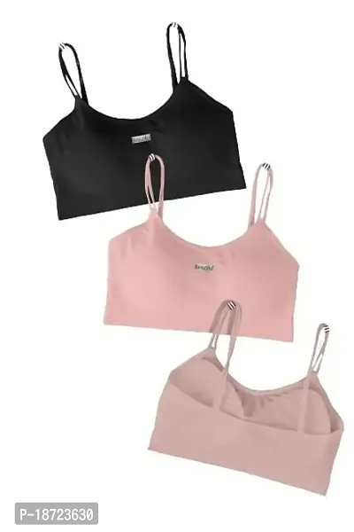 Under Secret Women Cotton Padded Wire Free Sports Bra Fitness Yoga Free Size (Black-Light Pink-Pink)