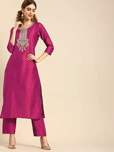 New In II Cotton silk Embroidered Kurta Bottom Set