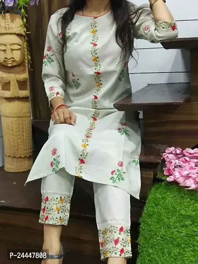 Fashion Grey Printed  Embroidered Cotton Kurta With Pant