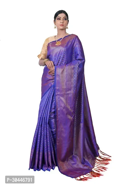 Stylish Art Silk Violet Banarasi Woven Design Saree With Blouse Piece For Women-thumb0