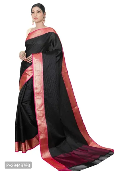 Stylish Art Silk Black Banarasi Woven Design Saree With Blouse Piece For Women-thumb0