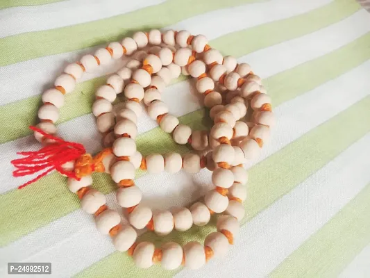 White Sandalwood Rosary String 108+1 Beads Chandan Mala for Wearing, Jaap, Chanting or Pooja