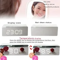 SPIRITUAL HOUSE Digital Large LED, Mirror Alarm Clock for Heavy Sleepers with Snooze Time Temperature Function for Bedroom Function Battery Powered  USB Powered (Silver White)-thumb4