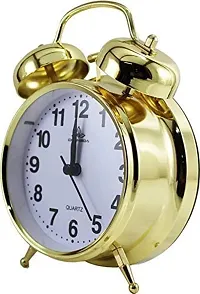 SPIRITUAL HOUSE Golden Metal Alarm Clock Brass Vintage Twin Bell Table Top Alarm Clock with Night LED Light Display Alarm Clock (Golden)-thumb1