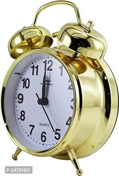 SPIRITUAL HOUSE Golden Metal Alarm Clock Brass Vintage Twin Bell Table Top Alarm Clock with Night LED Light Display Alarm Clock (Golden)-thumb2