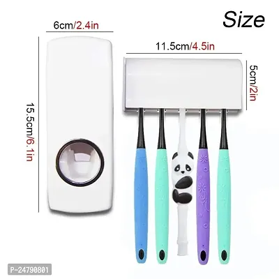 SPIRITUAL HOUSE Hands Free Wall Mounted Plastic Dust Proof Automatic Toothpaste Dispenser and Detachable Hole 5 Toothbrush Holder-thumb3