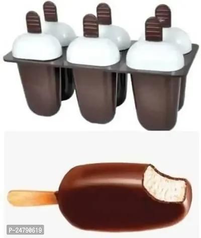 SPIRITUAL HOUSE Kulfi Maker Moulds Ice Cream Moulds Candy Mould with Stick Ice Cream Maker Candy Maker Kids Ice Cream Tray Holder Plastic Ice Candy Maker Kulfi Maker Moulds Set with 6 Cups (Brown)-thumb3