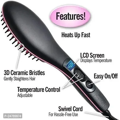 SPIRITUAL HOUSE Simply Ceramic Hair Straightener Brush with Temperature Control, Black-thumb3