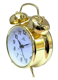 SPIRITUAL HOUSE Golden Metal Alarm Clock Brass Vintage Twin Bell Table Top Alarm Clock with Night LED Light Display Alarm Clock (Golden)-thumb4