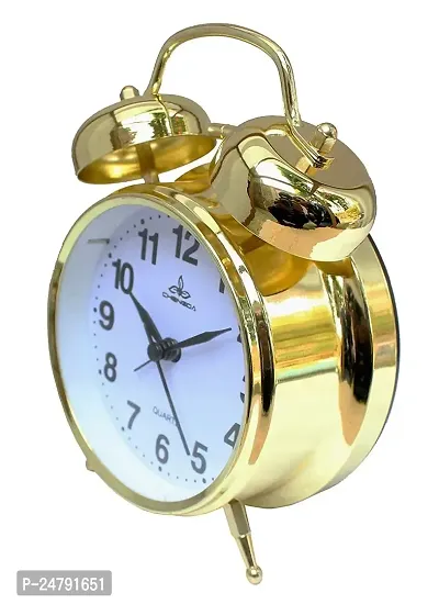 SPIRITUAL HOUSE Golden Metal Alarm Clock Brass Vintage Twin Bell Table Top Alarm Clock with Night LED Light Display Alarm Clock (Golden)-thumb5