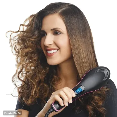 SPIRITUAL HOUSE Simply Ceramic Hair Straightener Brush with Temperature Control, Black-thumb2