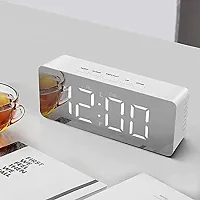 SPIRITUAL HOUSE Digital Large LED, Mirror Alarm Clock for Heavy Sleepers with Snooze Time Temperature Function for Bedroom Function Battery Powered  USB Powered (Silver White)-thumb3