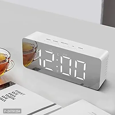 SPIRITUAL HOUSE Digital Large LED, Mirror Alarm Clock for Heavy Sleepers with Snooze Time Temperature Function for Bedroom Function Battery Powered  USB Powered (Silver White)-thumb4