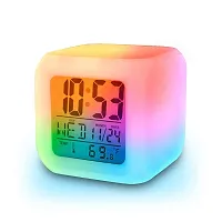 SPIRITUAL HOUSE Magic Digital Calendar, Timer Watch, Temperature Light Operated LED Plastic Alarm Clock with Automatic 7 Color Changing for Bedroom, Heavy Sleepers, Students (White, 7.5x7.5x7.5 cm)-thumb1