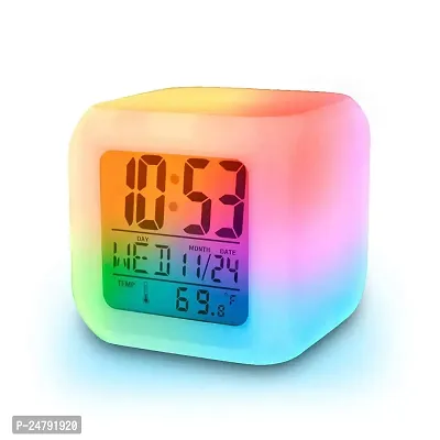 SPIRITUAL HOUSE Magic Digital Calendar, Timer Watch, Temperature Light Operated LED Plastic Alarm Clock with Automatic 7 Color Changing for Bedroom, Heavy Sleepers, Students (White, 7.5x7.5x7.5 cm)-thumb2