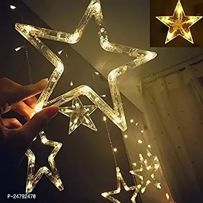 SPIRITUAL HOUSE 12 Stars Curtain String Lights, Window Curtain Hanging Light with 8 Flashing Modes Decoration for Diwali, Christmas, Wedding, Party, Home, Patio Lawn, Warm White - Warm White-thumb0