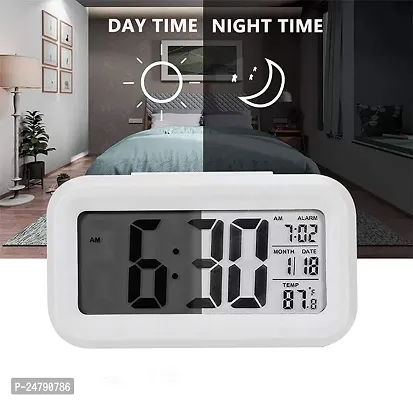 SPIRITUAL HOUSE Rectangle Shape Digital Alarm Clock | Smart Optical Black-Light Control LCD Clock | with Date, Time  with Automatic Optical Sensor Indoor Temperature and Many More Features (White)-thumb5