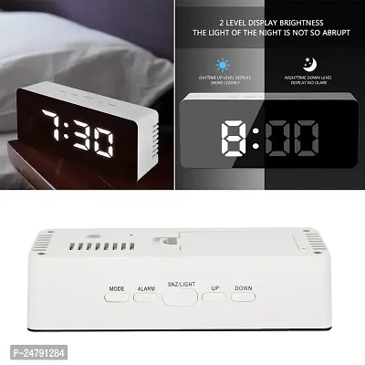 SPIRITUAL HOUSE Digital Large LED, Mirror Alarm Clock for Heavy Sleepers with Snooze Time Temperature Function for Bedroom Function Battery Powered  USB Powered (Silver White)-thumb2